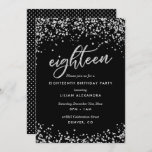 Classy 18th Birthday Invitation, Sparkly Confetti Kaart<br><div class="desc">Classy 18th Birthday Party Invitations: Sparkly Silver confetti 18e verjaardagsfeestuitnodiging met faux diamant / bright Silver Glitter look confetti polka dots. Silver "achttien" geschreven in handschrift scripttypografie. Het hedendaagse schrijven vult de partijdetails in. [Merk op dat terwijl de elementen van dit ontwerp zullen drukken om als glitter te kijken, geen...</div>