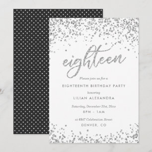 Classy 18th Birthday Invitation, Sparkly Confetti Kaart