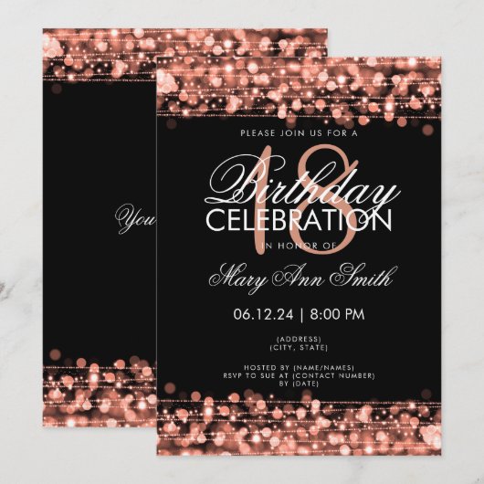 Classy 18th Birthday Party Sparkles Roos Gold Kaart (Voorkant / Achterkant)