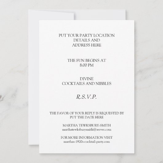 Classy 1920's Theme Costume Party Invitation Kaart (Achterkant)