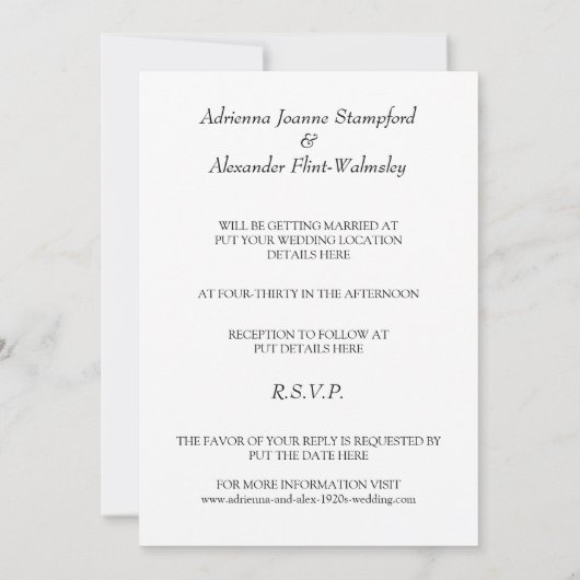 Classy 1920's Theme Wedding Invitation Kaart (Achterkant)