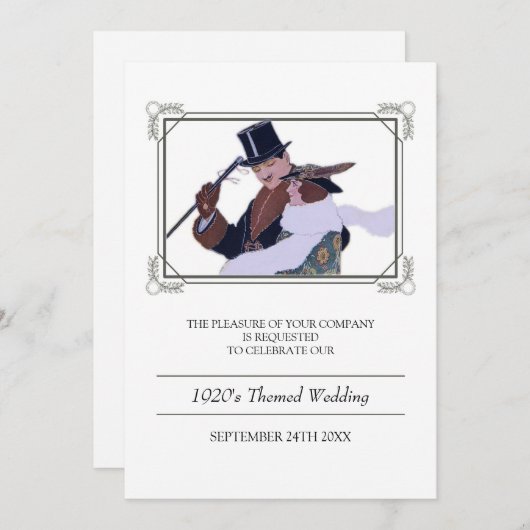 Classy 1920's Theme Wedding Invitation Kaart (Voorkant / Achterkant)