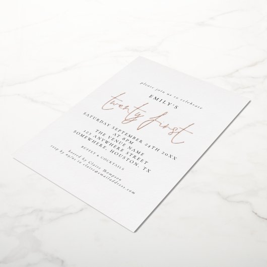 Classy 21st Birthday Party Script White - wit Folie Uitnodiging (Gedraaid)