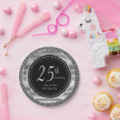 Classy 25th Silver and Black Wedding Jubileum Papieren Bordje (Feest)