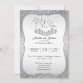 Classy 25th Silver Glitter Jubileum Invitation Kaart (Voorkant)