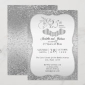 Classy 25th Silver Glitter Jubileum Invitation Kaart (Voorkant / Achterkant)