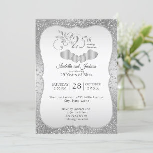 Classy 25th Silver Glitter Jubileum Invitation Kaart