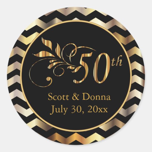 Classy 50th Golden Wedding Jubileum Ronde Sticker (Voorkant)