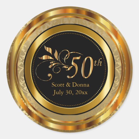 Classy 50th Golden Wedding Jubileum Ronde Sticker (Voorkant)