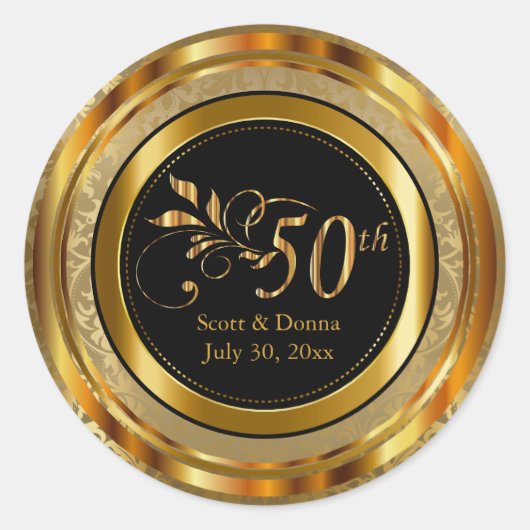 Classy 50th Golden Wedding Jubileum Ronde Sticker (Voorkant)