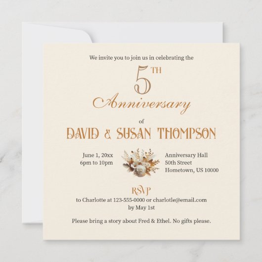 CLASSY 5E BRUILOFT JUBILEUM EDITABLE Invitation Kaart (Achterkant)
