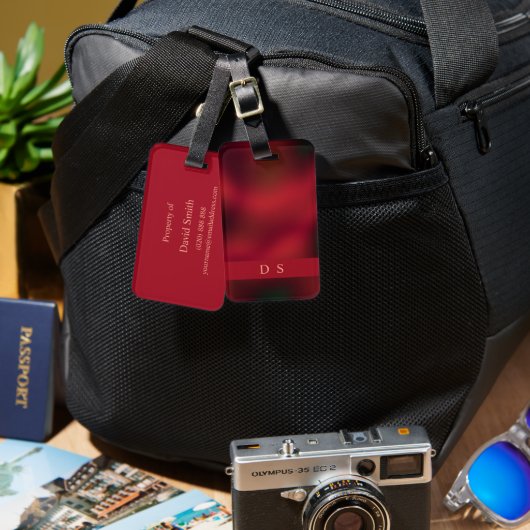 Classy Abstract Rood en Zwart Monogram Bagagelabel (Voorkant /achterkant)