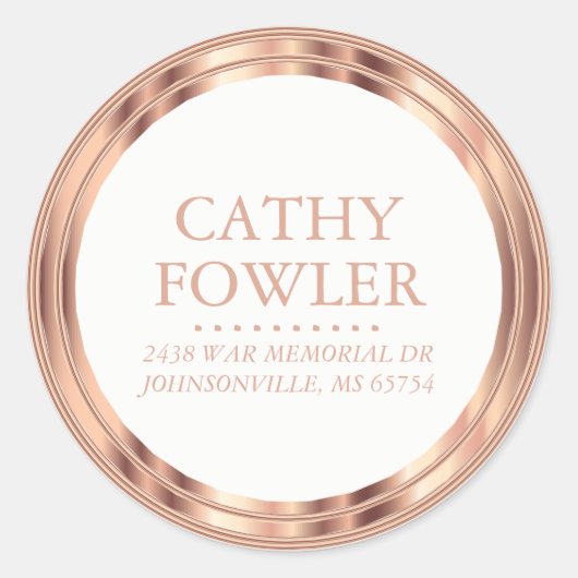 Classy Adres Roos Goud en Wit Ronde Sticker (Voorkant)