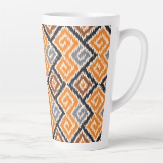 Classy Afrikaans ikatpatroon Sinaasappel en blauw Latte Mok (Rechts)