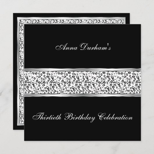 Classy Animal Print Invite [Sneeuwluipaard - zwart Kaart (Voorkant / Achterkant)