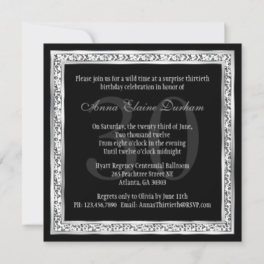 Classy Animal Print Invite [Sneeuwluipaard - zwart Kaart (Achterkant)