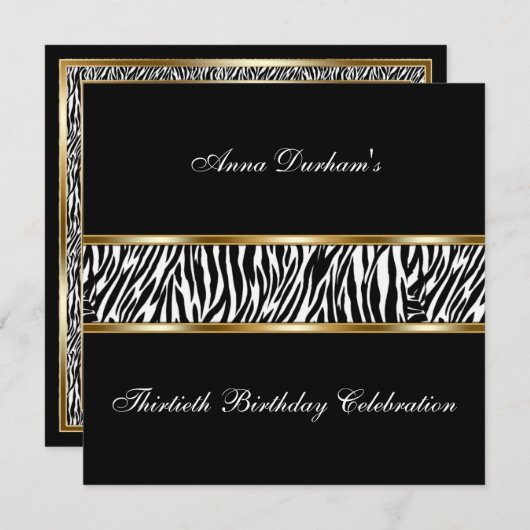 Classy Animal Print Invite [Zebra - zwart/goud] Kaart (Voorkant / Achterkant)