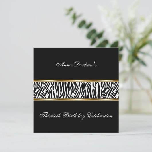 Classy Animal Print Invite [Zebra - zwart/goud] Kaart (Staand voorkant)