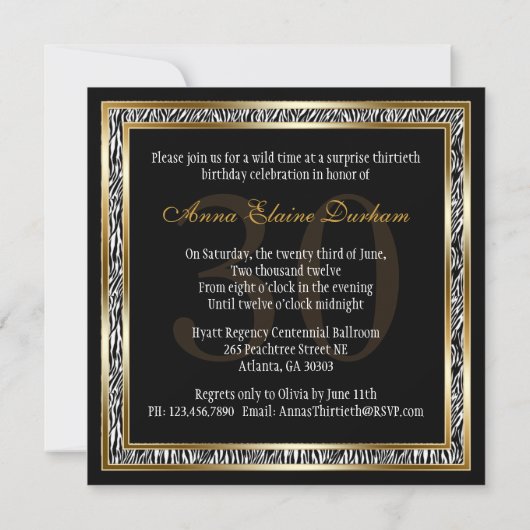 Classy Animal Print Invite [Zebra - zwart/goud] Kaart (Achterkant)