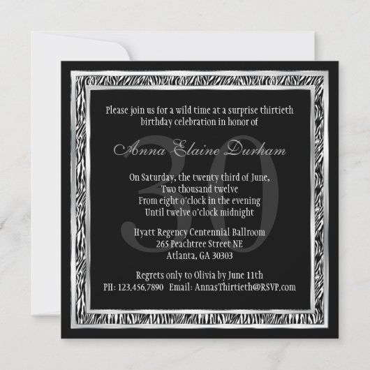Classy Animal Print Invite [Zebra zwart/zilver] Kaart (Achterkant)