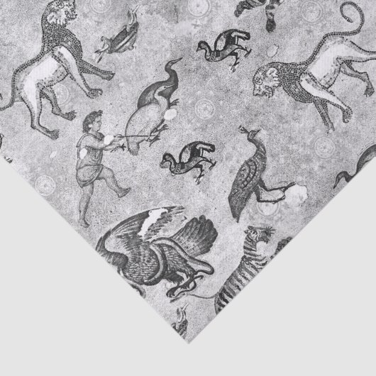 Classy Antiek Romeins Mozaïek Dieren Grijs Tissuepapier (Detail)