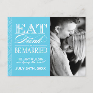 Classy Aqua Blue Damask Bewaar de datum Aankondigingskaart