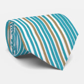 Classy Aqua Blue en Tan Striped Stropdas (Opgerold)