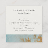 Classy Aqua Blue Gold Oil Paint Texture Bedankt Vierkante Visitekaartje (Achterkant)