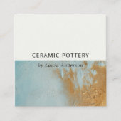 Classy Aqua Blue Gold Oil Paint Texture QR-code Vierkante Visitekaartje (Voorkant)