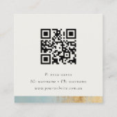 Classy Aqua Blue Gold Oil Paint Texture QR-code Vierkante Visitekaartje (Achterkant)
