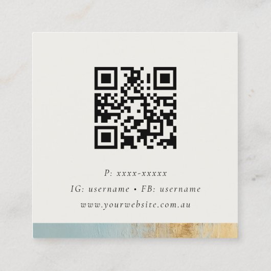 Classy Aqua Blue Gold Oil Paint Texture QR-code Vierkante Visitekaartje (Achterkant)