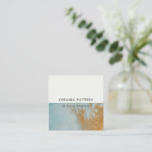 Classy Aqua Blue Gold Oil Paint Texture QR-code Vierkante Visitekaartje (Staand voorkant)