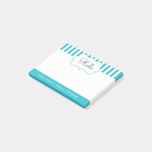Classy Aqua Blue Stripes personaliseren Post-it® Notes (Schuin)