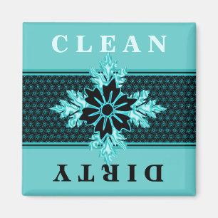 Classy Aqua en Black Floral Dishwasher Magneet
