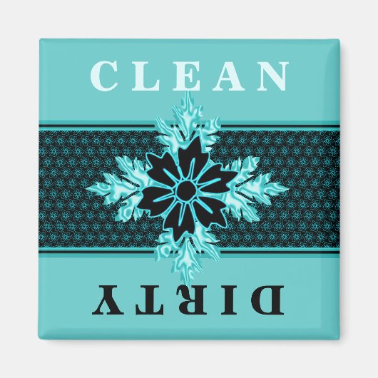 Classy Aqua en Zwarte Bloemen Vaatwasser Magneet (Voorkant)