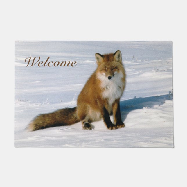 Classy Arctic Red Fox Winter Scene Foto gemaakt Deurmat (Voorkant)