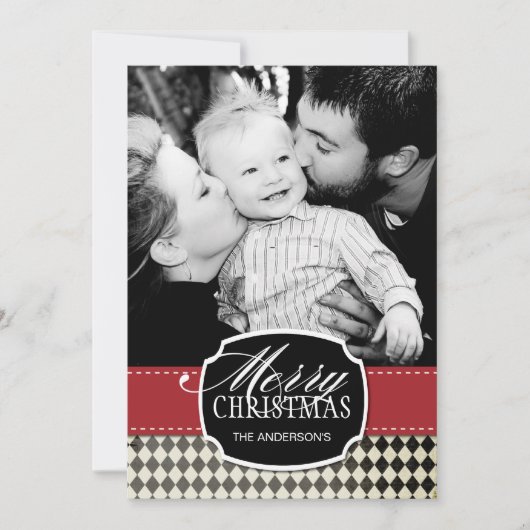 Classy Argyle-kerstfotokaarten Feestdagenkaart (Voorkant)