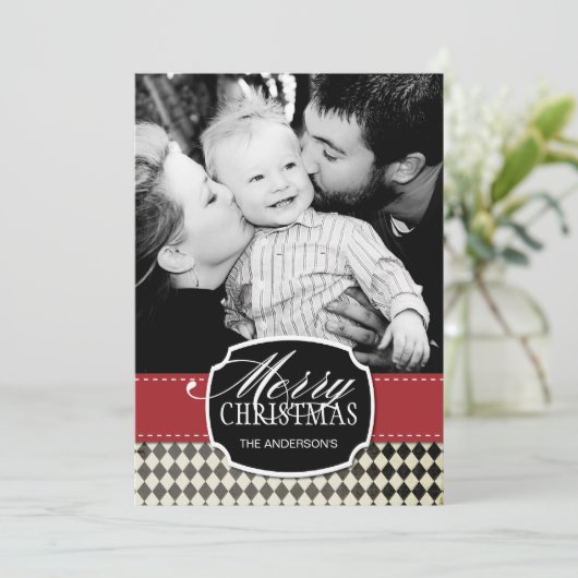 Classy Argyle-kerstfotokaarten Feestdagenkaart (Staand voorkant)