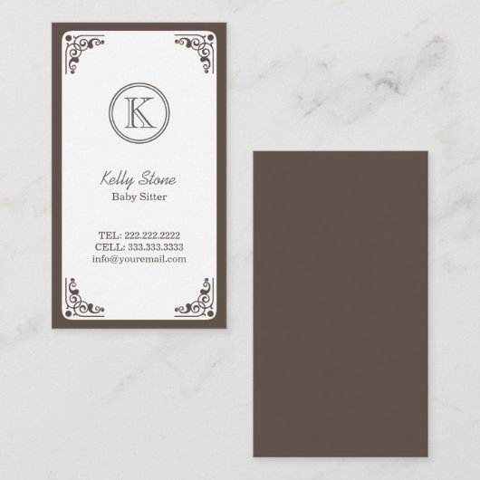 Classy Art Deco Border Baby Sitter Visitekaartje (Voorkant / Achterkant)