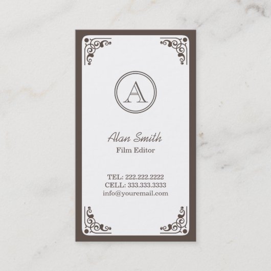 Classy Art Deco Border Film Editor Visitekaartje (Voorkant)