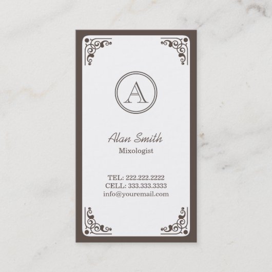 Classy Art Deco Border Mixoloog Visitekaartje (Voorkant)