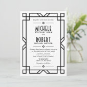 Classy Art Deco Modern Black Lijst White Wedding Kaart (Staand voorkant)
