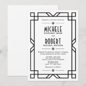 Classy Art Deco Modern Black Lijst White Wedding Kaart (Voorkant / Achterkant)