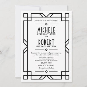 Classy Art Deco Modern Black Lijst White Wedding Kaart