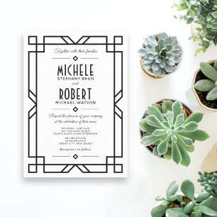 Classy Art Deco Modern Black Lijst White Wedding Kaart