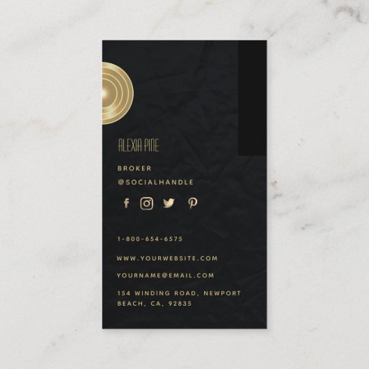 Classy Art Deco Professional Black Gold Photo Visitekaartje (Achterkant)