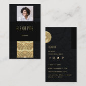 Classy Art Deco Professional Black Gold Photo Visitekaartje (Voorkant / Achterkant)