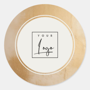 Classy Artistic Beige Gold Oil Paint Logo Business Ronde Sticker