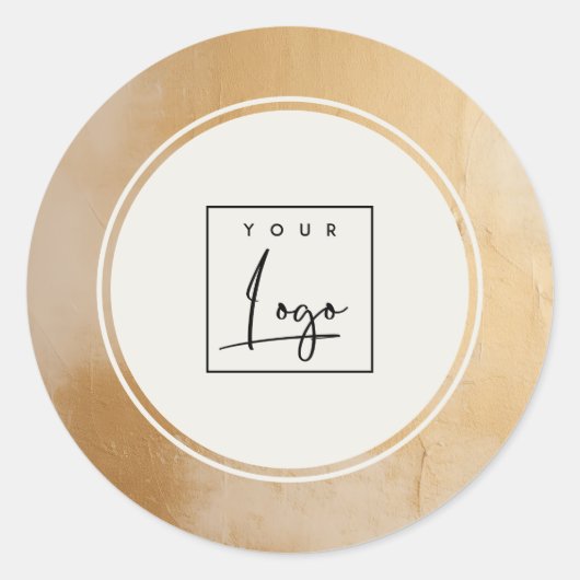 Classy Artistic Beige Gold Oil Paint Logo Business Ronde Sticker (Voorkant)
