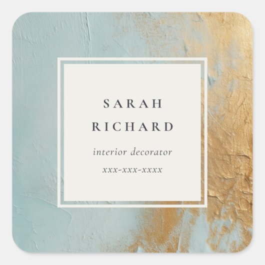 Classy Artistic Blue Gold Oil Paint Business Vierkante Sticker (Voorkant)